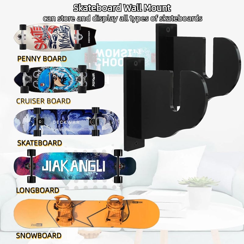 BiJun Skateboard Wall Mount, Snowboard Wall Mount Display, Acrylic Horizontal Skateboards Rack, Skateboard Storage Hanger (Transparent) - Image 3